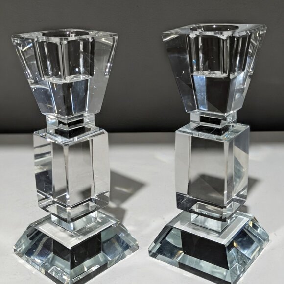 Crystal Glass Candle Holder Pair – 12.7 cm, ~280 g Each - Picture 1 of 3